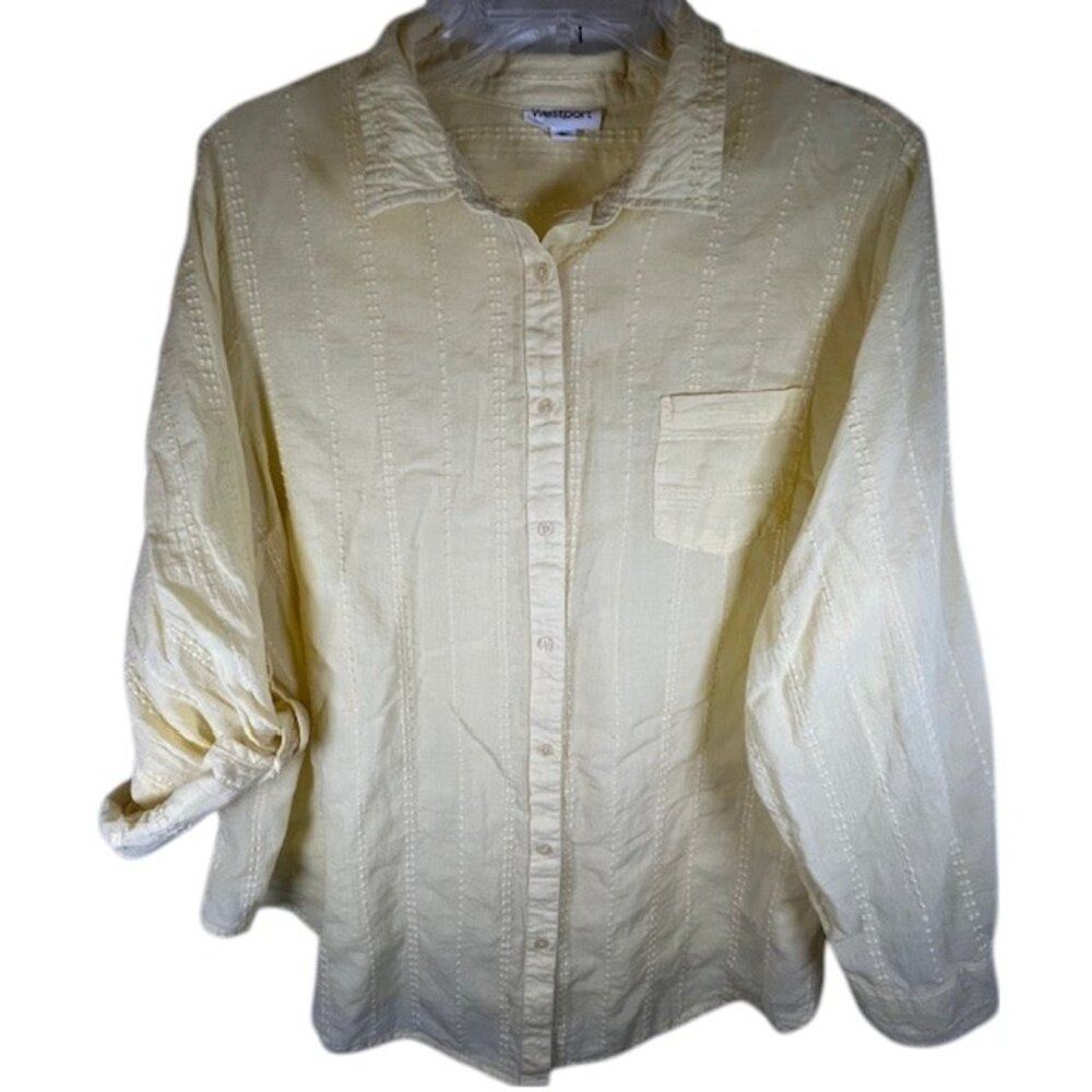Westport Plus Size Butter Yellow Long Sleeve Button Up Shirt- Size 3X